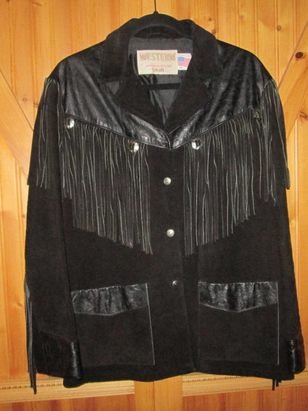Vtg Cowgirl authentic Schott NYC wester fringed concho suede leather jacket